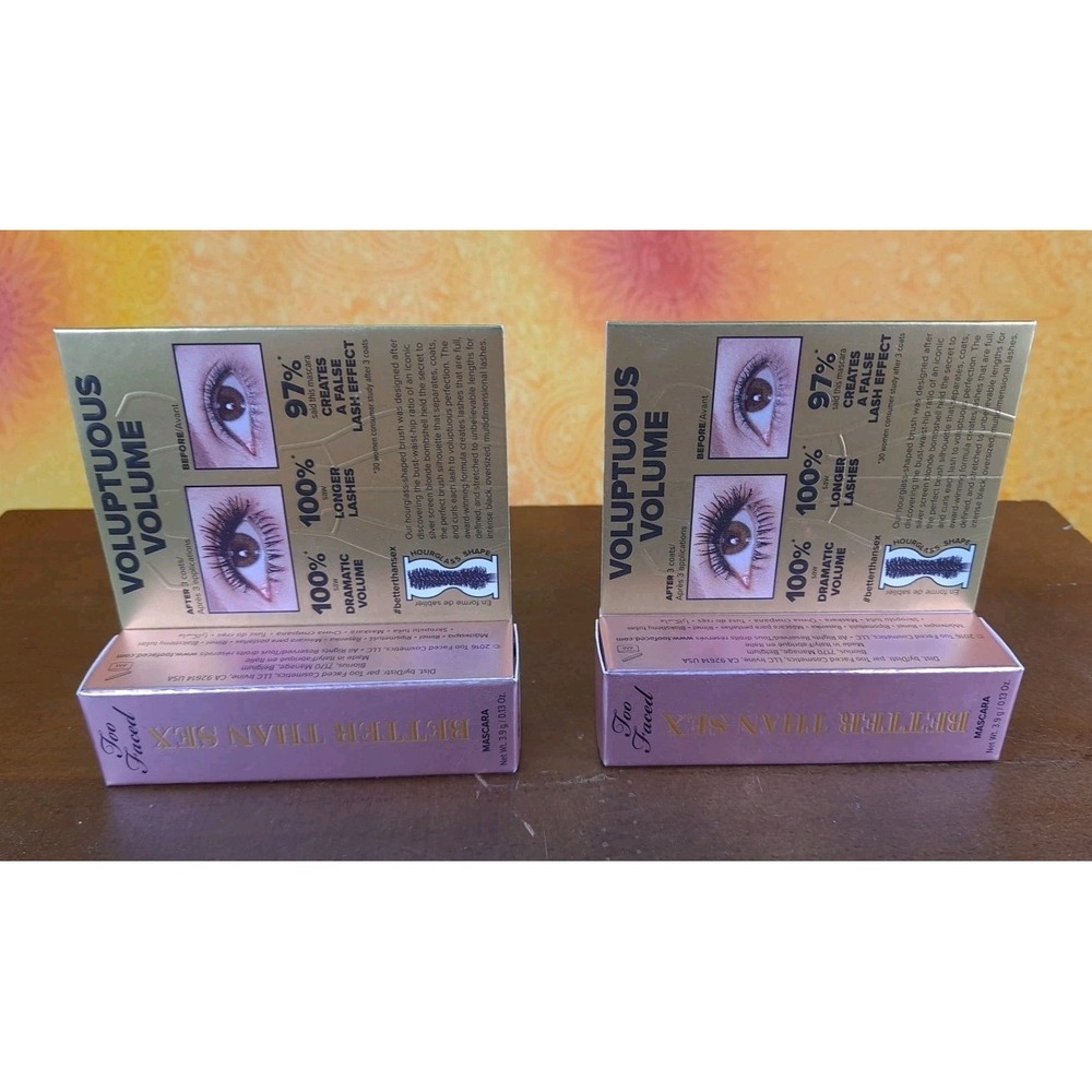Set Of 2 TOO FACED Better Than Sex Mascara Black .13 oz 3.9 g Deluxe Travelsize